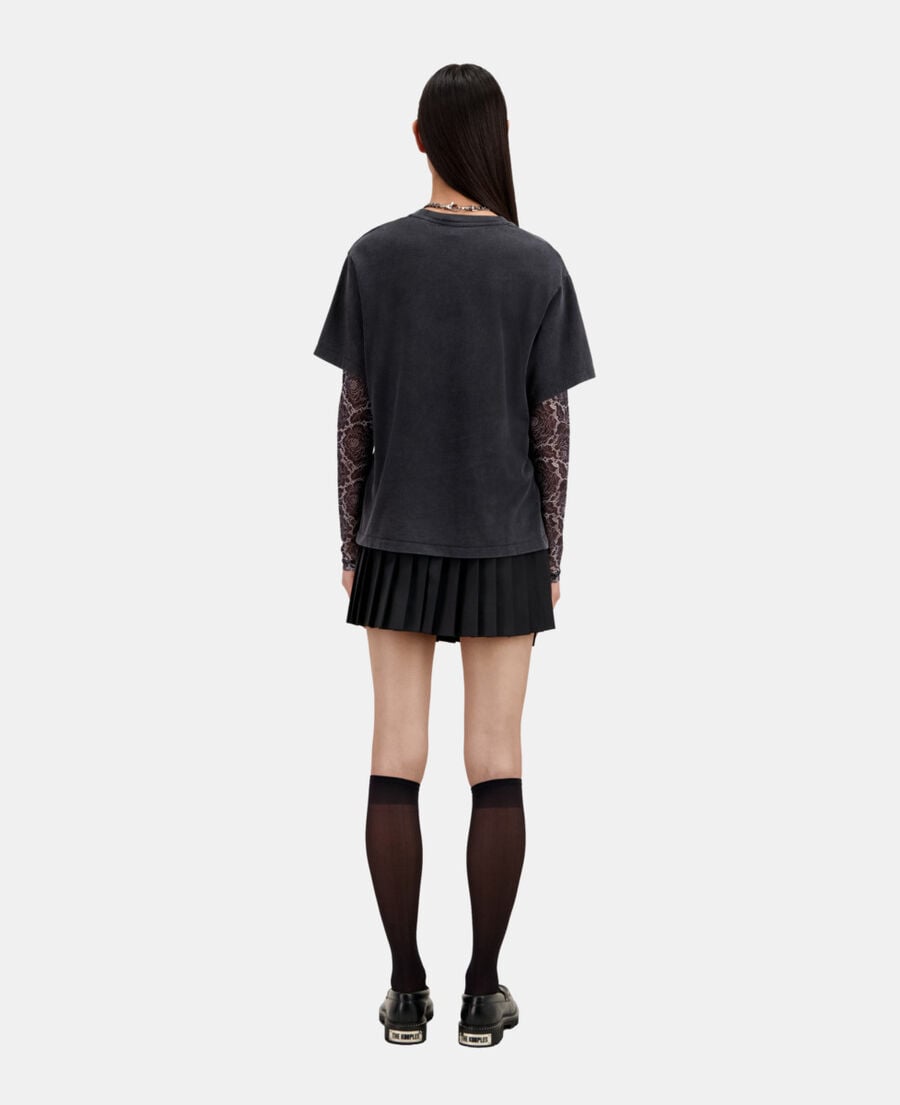The Kooples F BLACK WASHED women's black t-shirt with barking dog serigraphy