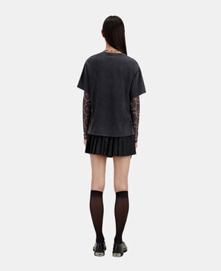 The Kooples F BLACK WASHED women's black t-shirt with barking dog serigraphy