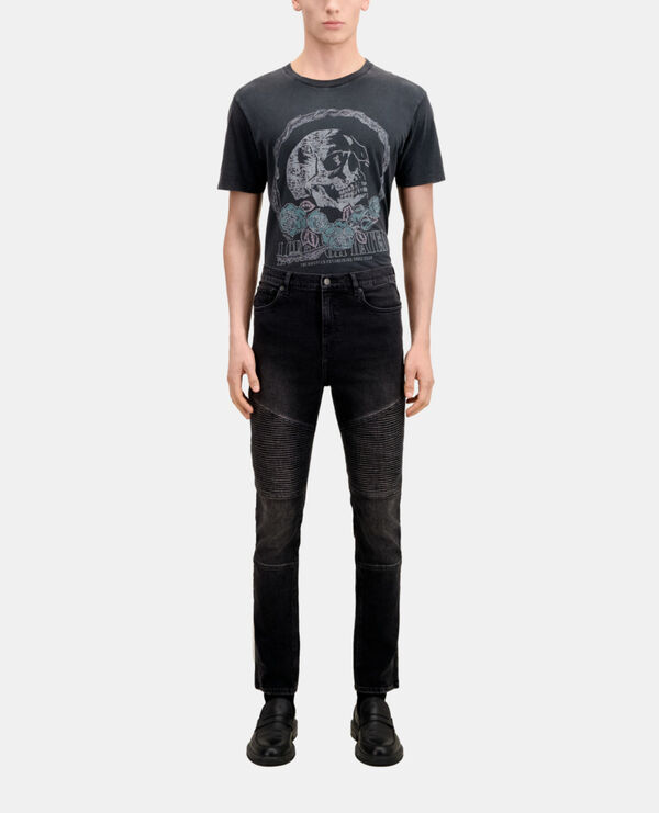 black slim biker jeans