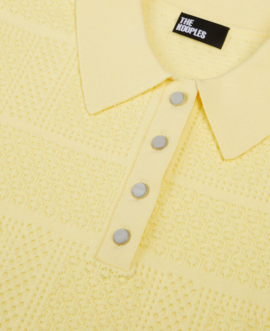 The Kooples F MELLOW YELLOW light yellow openwork knit polo t-shirt