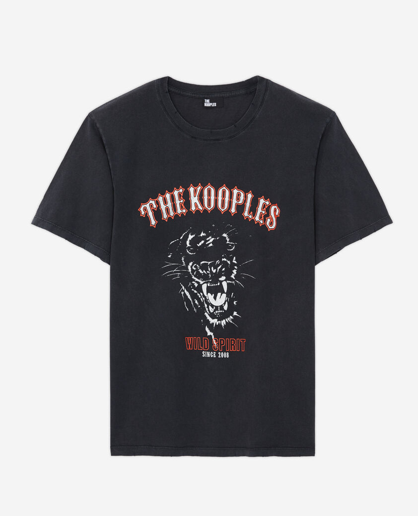 The Kooples MEN BLACK WASHED men's black screen print t-shirt