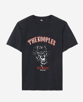 The Kooples MEN BLACK WASHED men's black screen print t-shirt