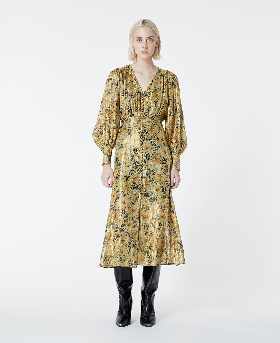robe longue boutonnée imprimée dorée