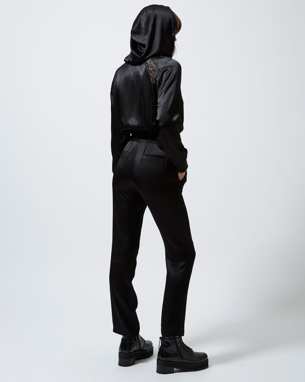 The Kooples WOMEN BLACK flowing black trousers with lace detailing