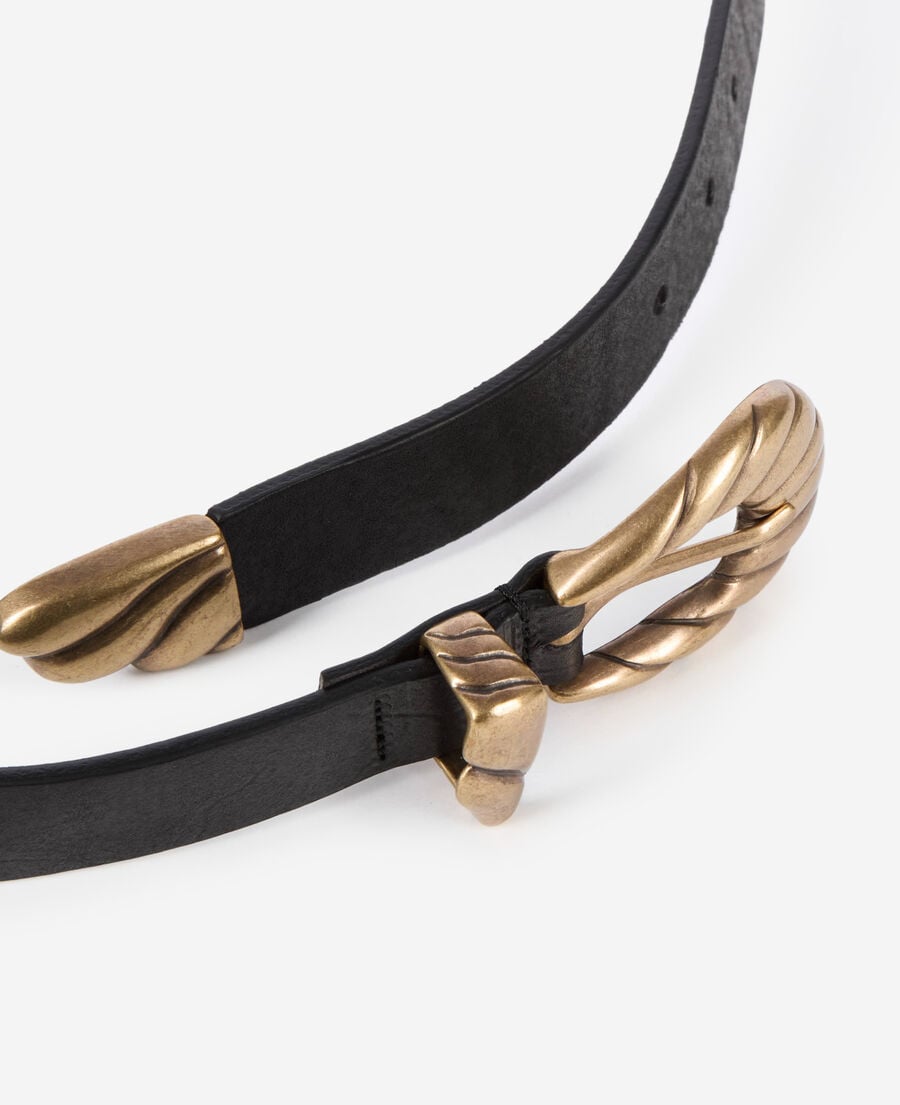 The Kooples WOMEN BLACK thin black leather double buckle belt