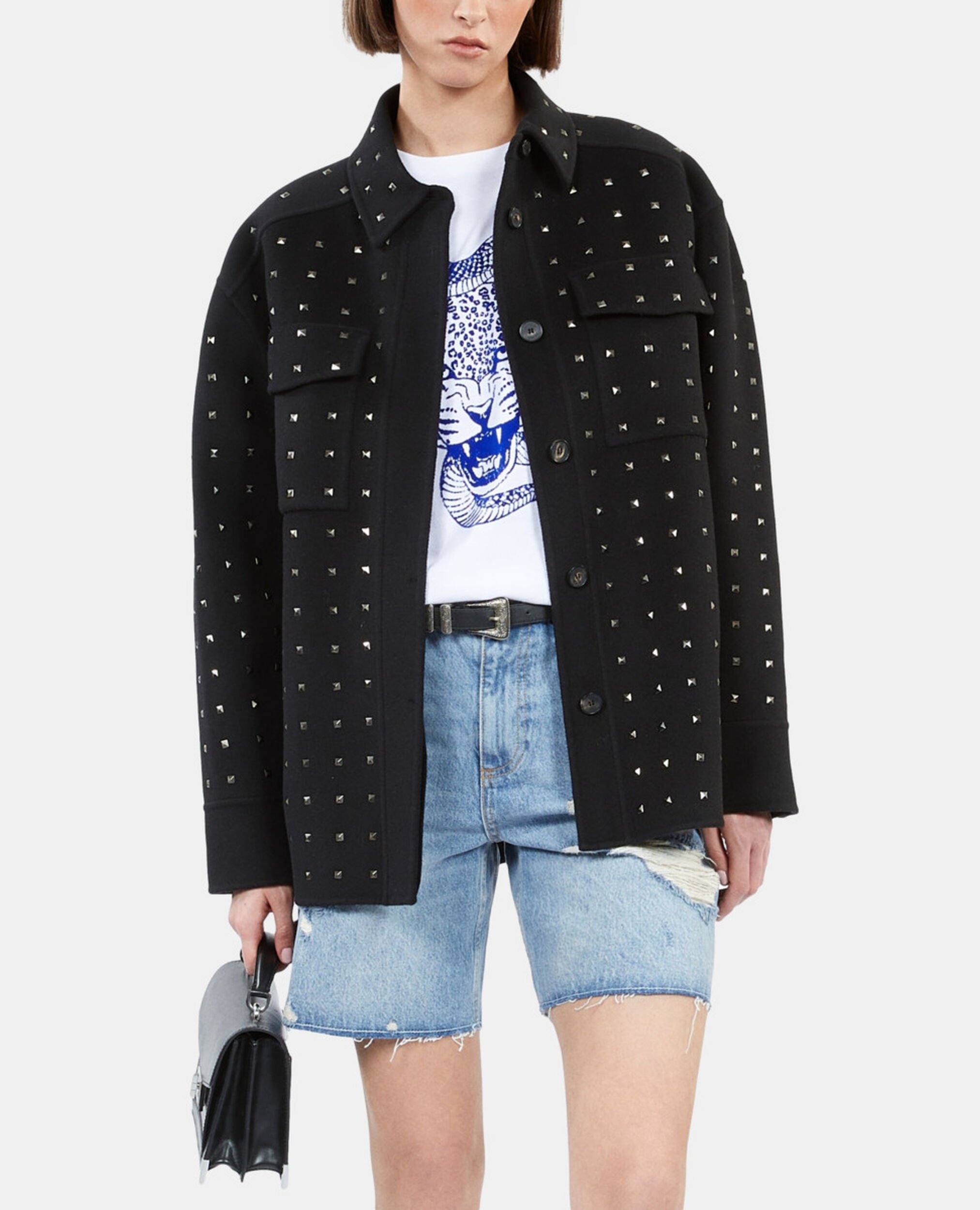 Blouson type surchemise avec studs noir, BLACK, hi-res image number null