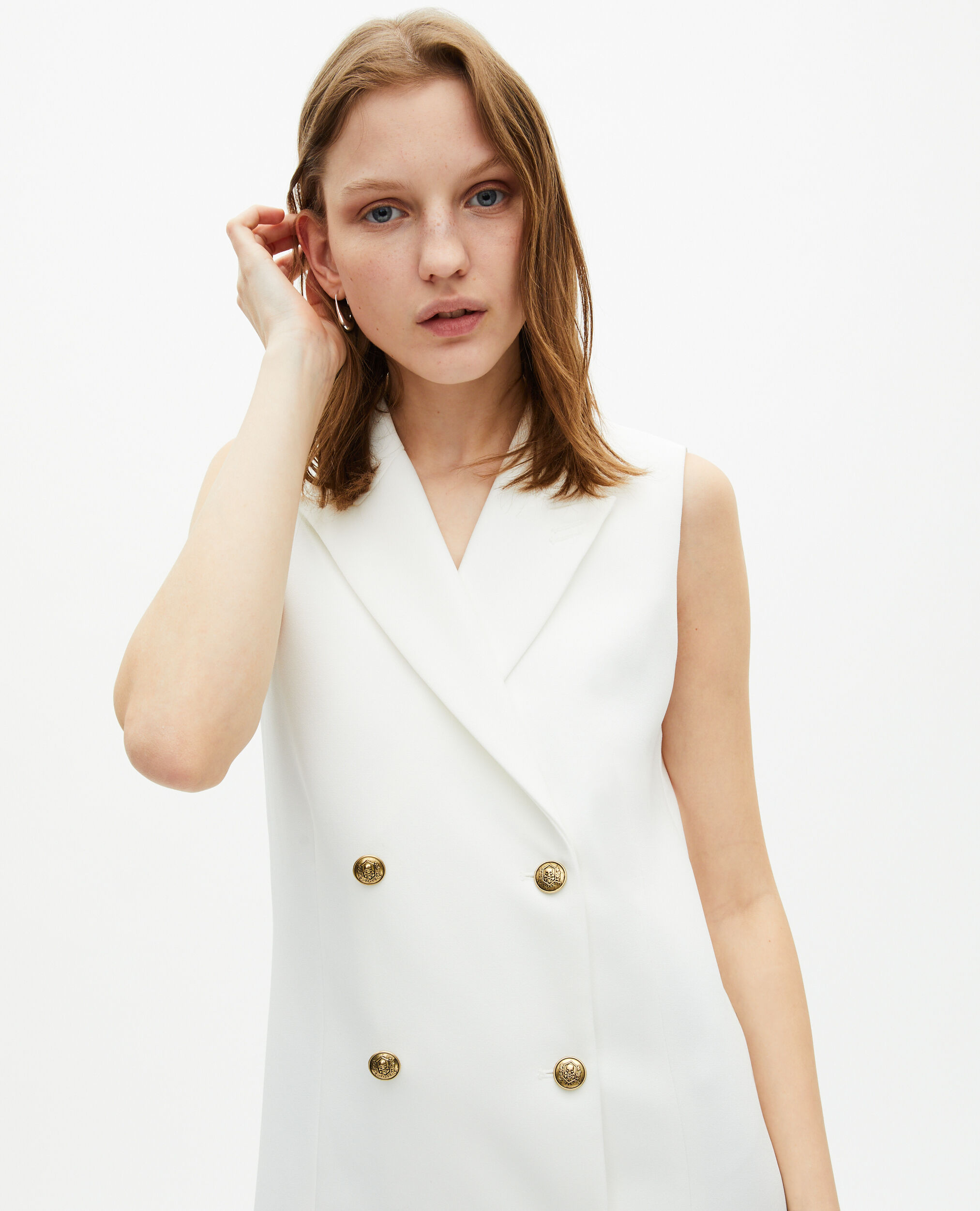 Short tailored ecru dress, WHITE, hi-res image number null