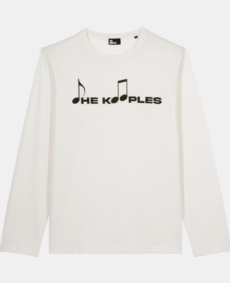The Kooples HERREN ECRU lang&auml;rmeliges, wei&szlig;es t-shirt mit siebdruck