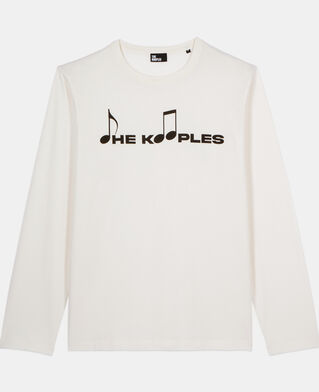 The Kooples HERREN ECRU lang&auml;rmeliges, wei&szlig;es t-shirt mit siebdruck