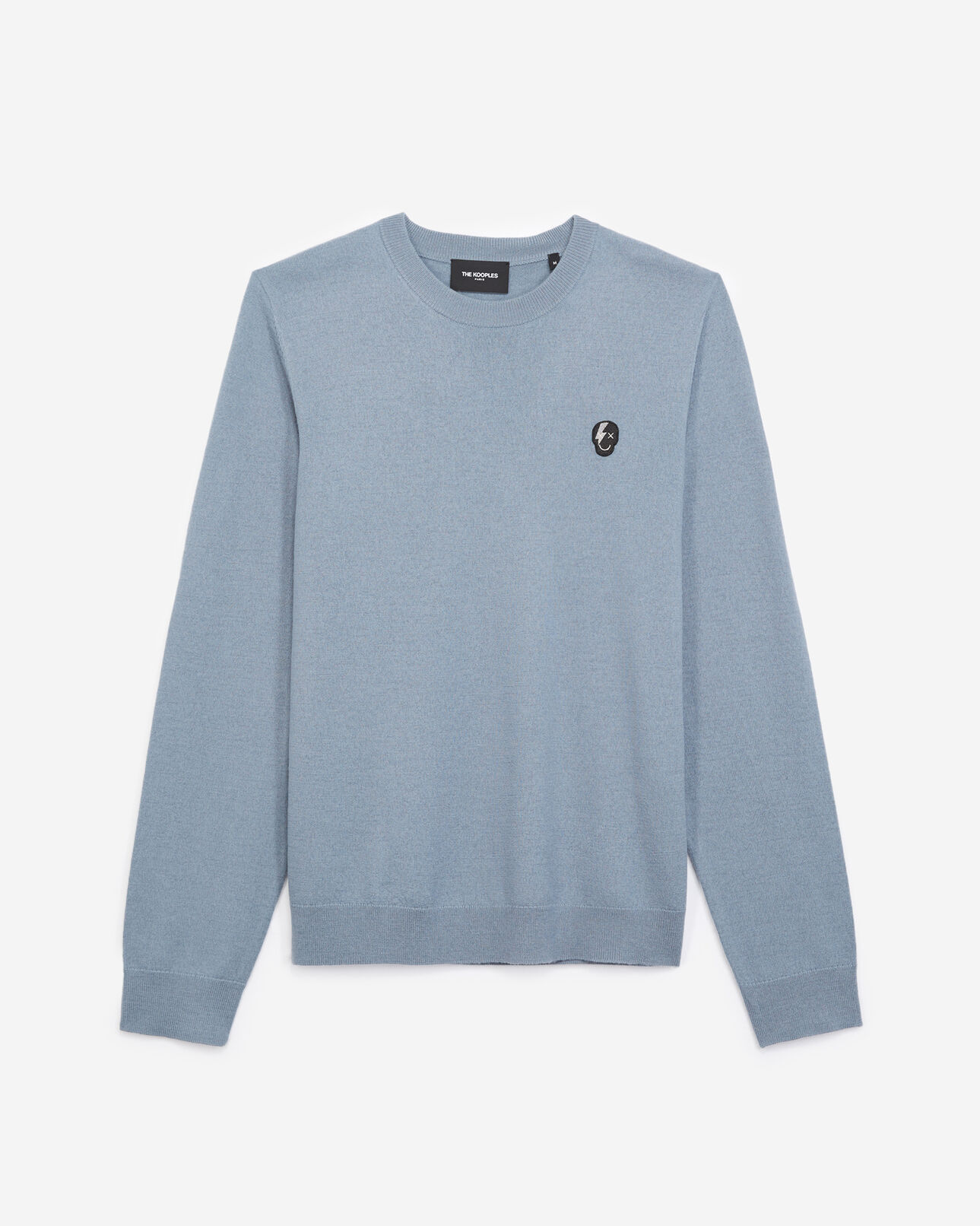 The Kooples HOMME BLUE GREY pull maille bleu gris badge tête de mort