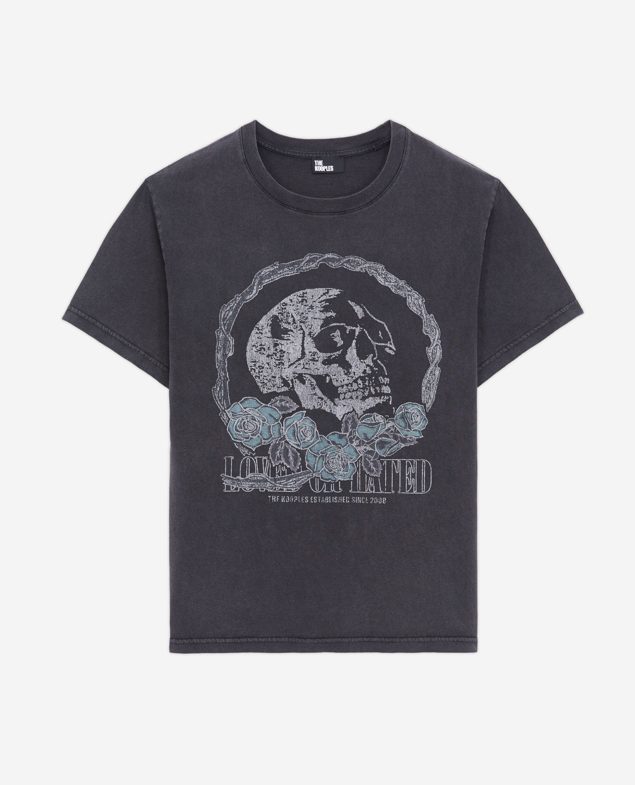 Schwarzes T-Shirt mit Vintage-Skull-Siebdruck, BLACK WASHED, hi-res image number null
