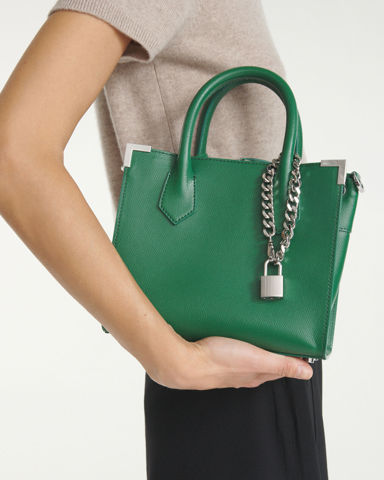 The Kooples FEMME GREEN sac ming medium cuir grainé vert