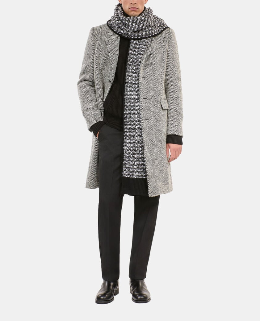 The Kooples HOMME BLACK WHITE manteau long chevron noir et blanc