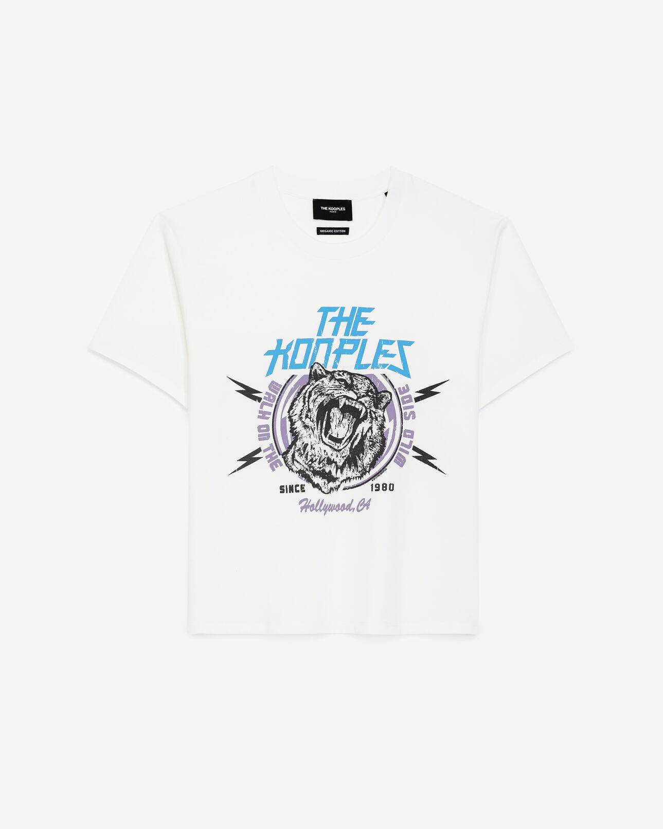 The Kooples FEMME ECRU t-shirt blanc coton à imprimé tigre