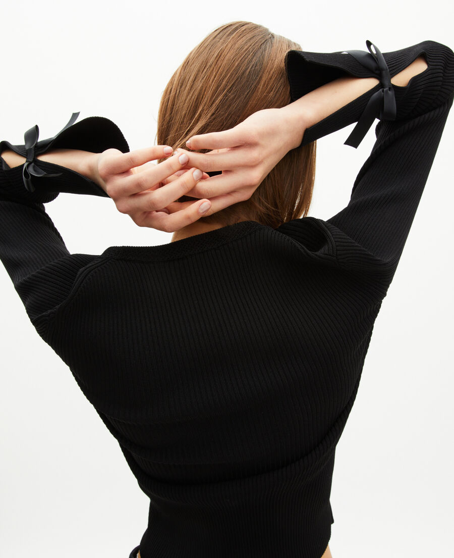 The Kooples WOMEN BLACK sweater with black ribbons