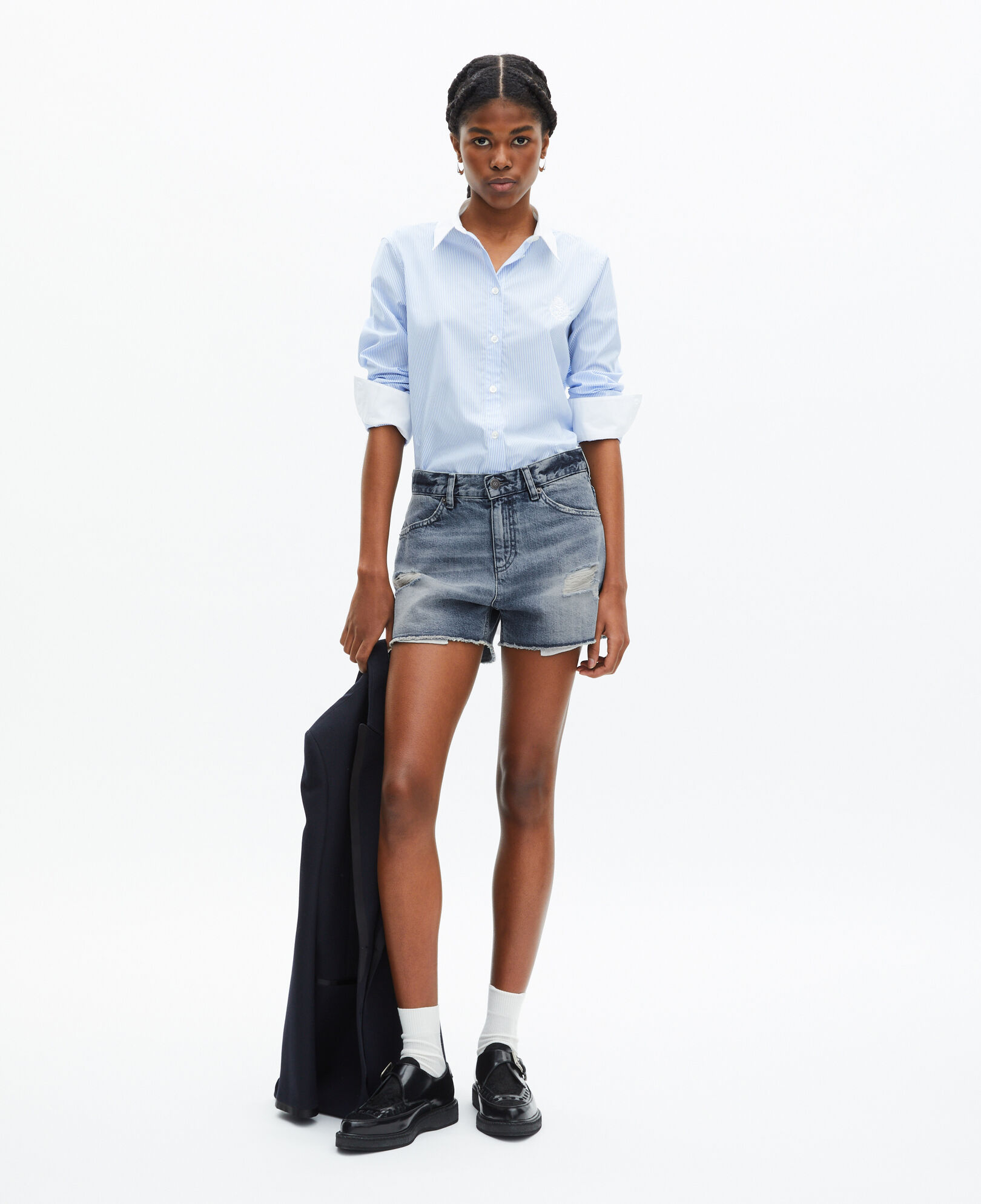 The Kooples FEMME BABY BLUE short en denim bleu