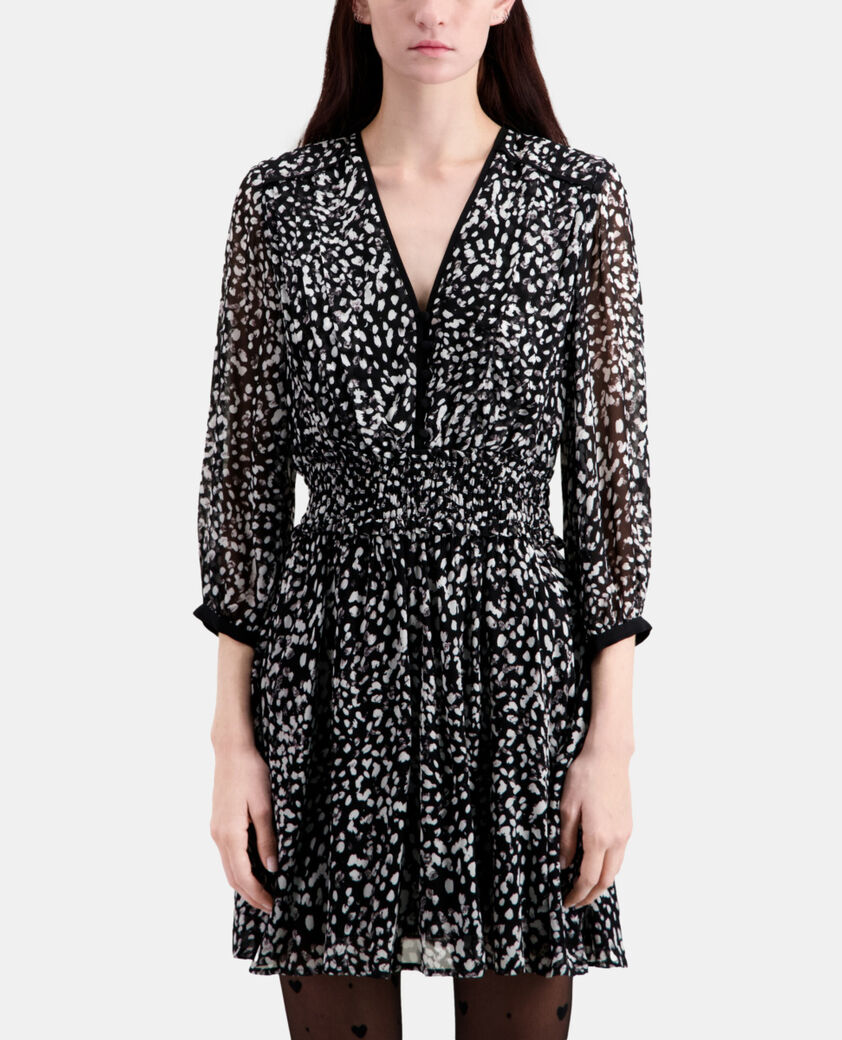 The Kooples FEMME BLACK WHITE robe courte imprimée avec smocks