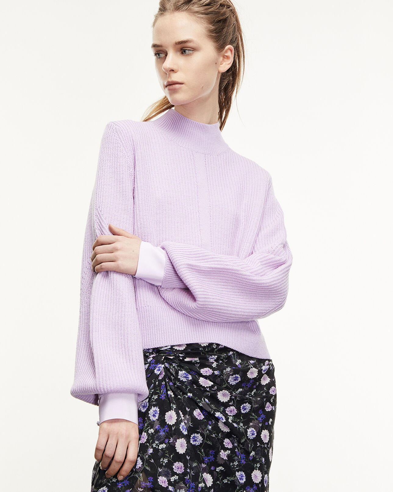 The Kooples FEMME PURPLE pull laine mérinos violet clair ample