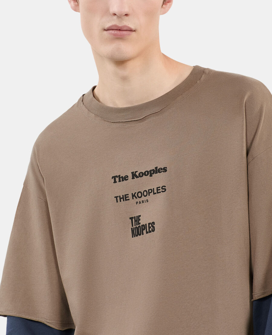 The Kooples HERREN BEIGE KAKI lang&auml;rmeliges, khakifarbenes t-shirt