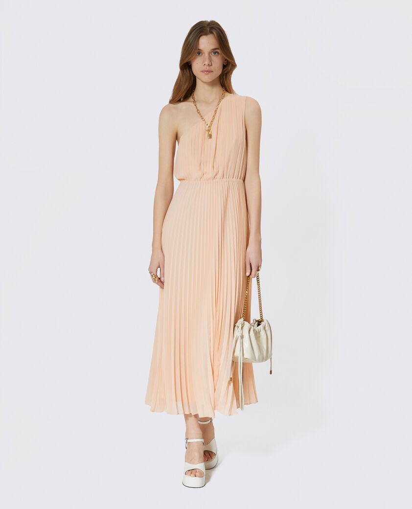 The Kooples DAMEN NUDE POUDRE langes asymmetrisches kleid mit plissee pfirsich