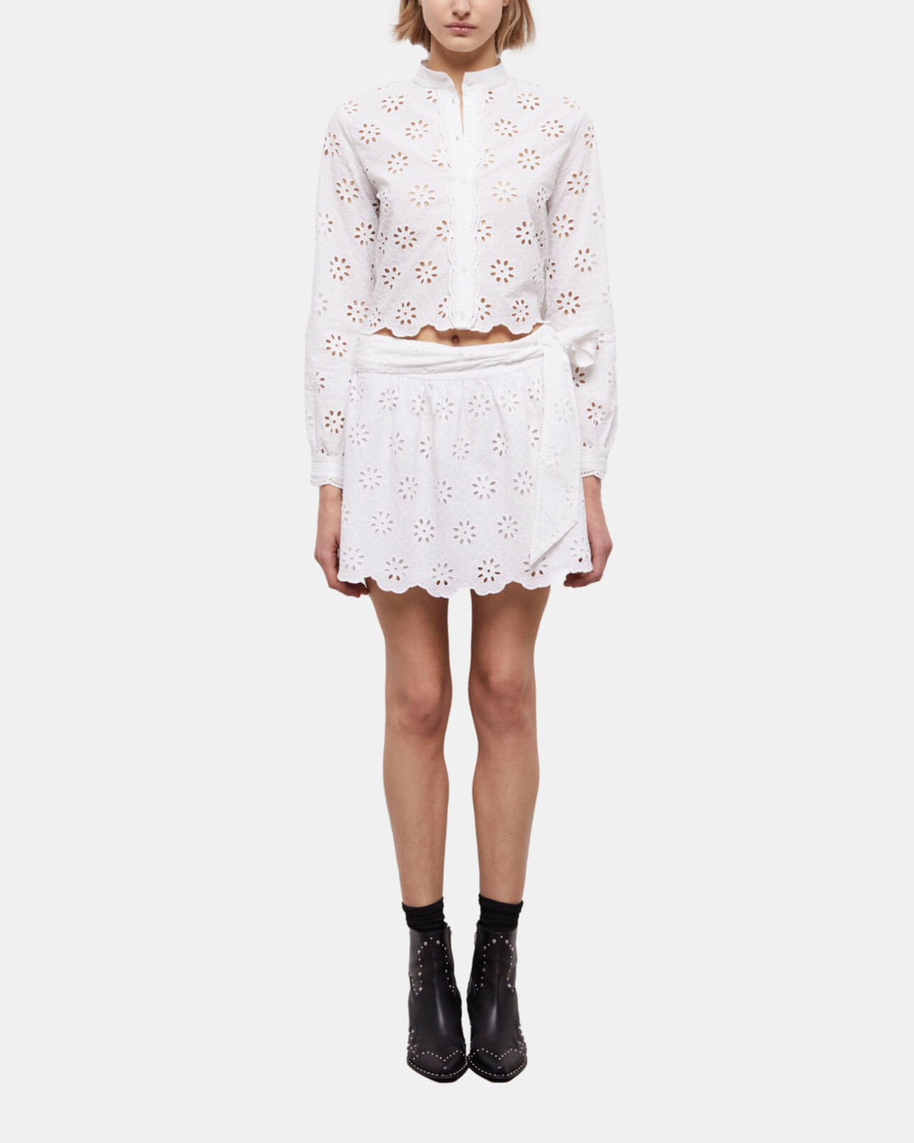 The Kooples DAMEN WHITE kurzer, weißer rock mit englischer stickerei