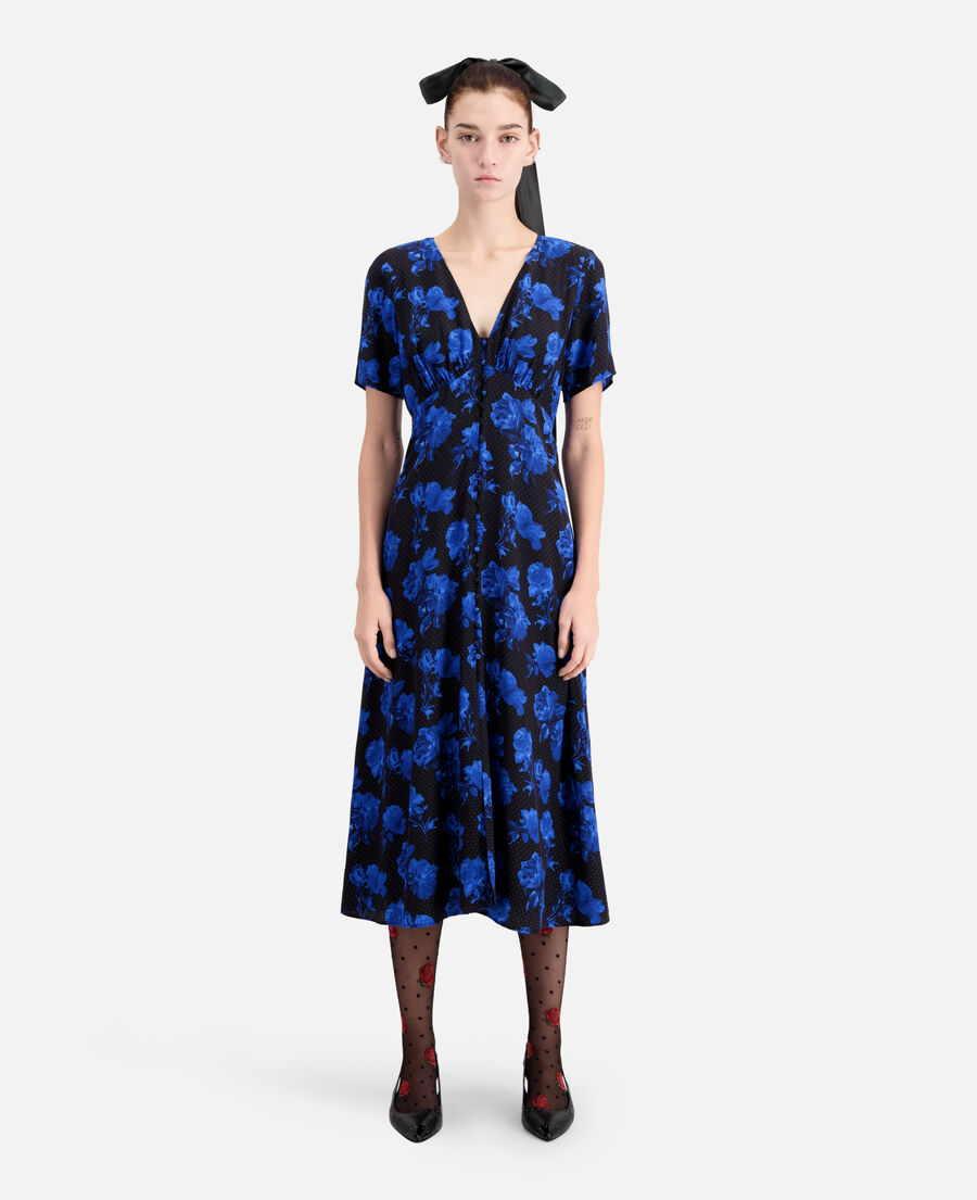 long printed silk dress with buttoning