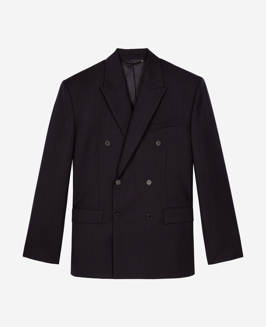 The Kooples H NAVY-RED navy pinstripe double-breasted suit jacket
