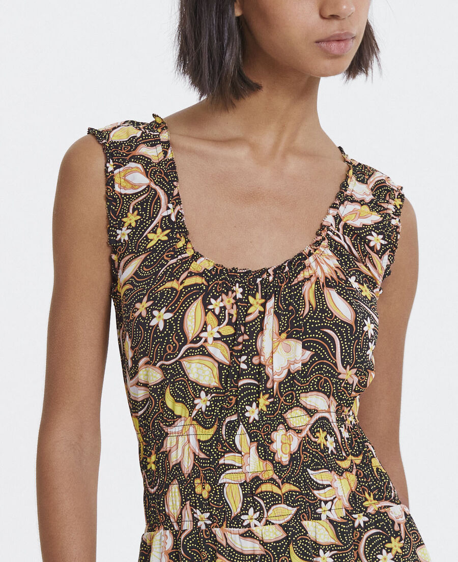 black long summer dress with all-over floral motif