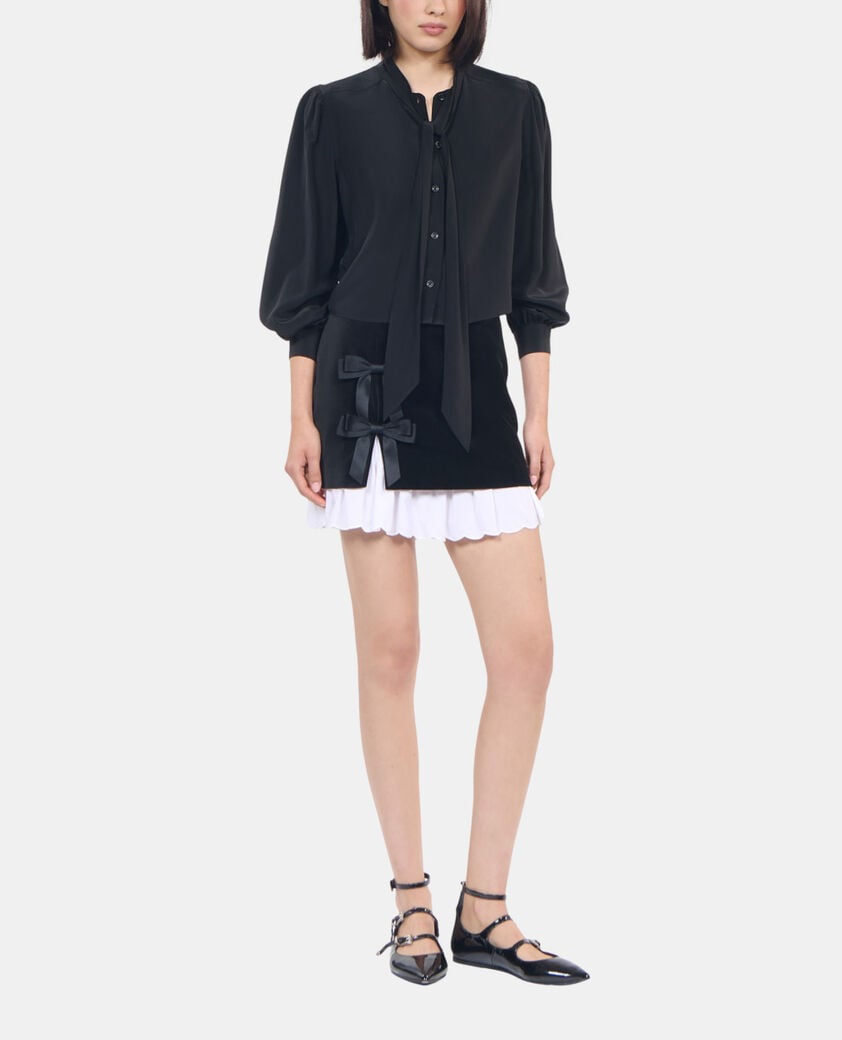 The Kooples DAMEN BLACK kurzes schwarzes seidenhemd