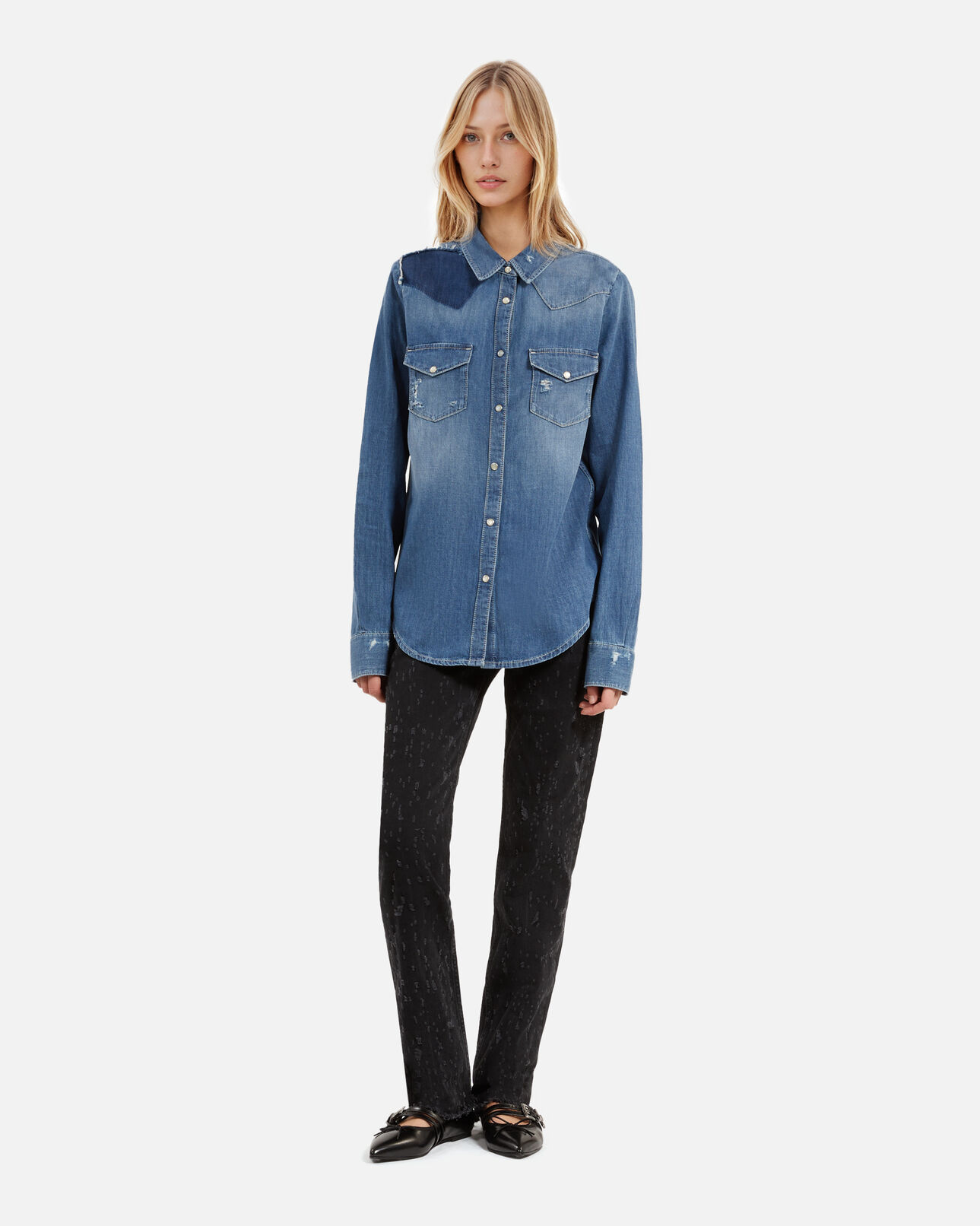 The Kooples FEMME USED chemise en denim bleue