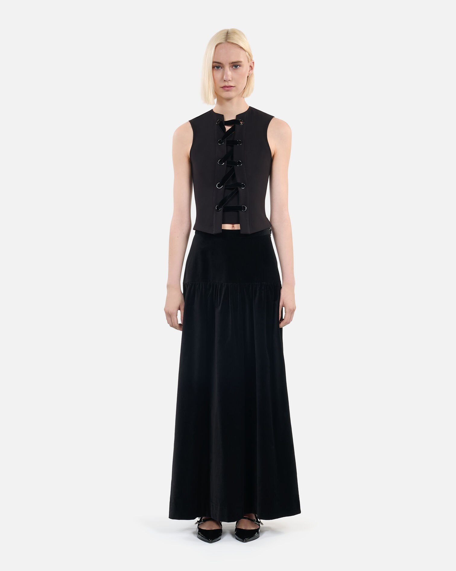 Black top with lacing, BLACK, hi-res image number null