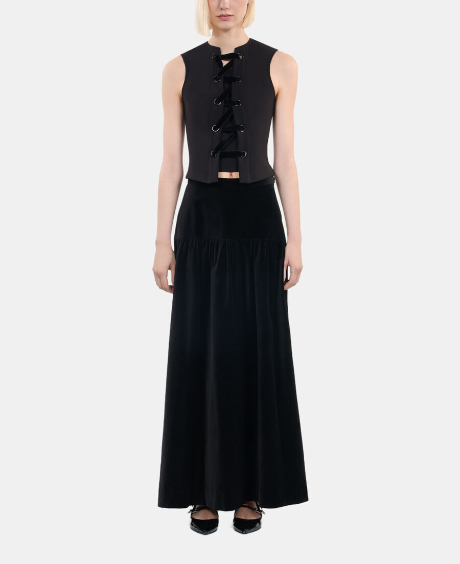 The Kooples FEMME BLACK top avec la&ccedil;age noir