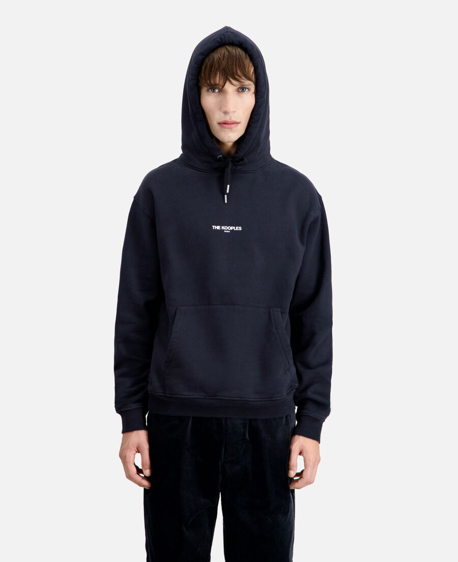 sweat à capuche noir coton logo imprimé