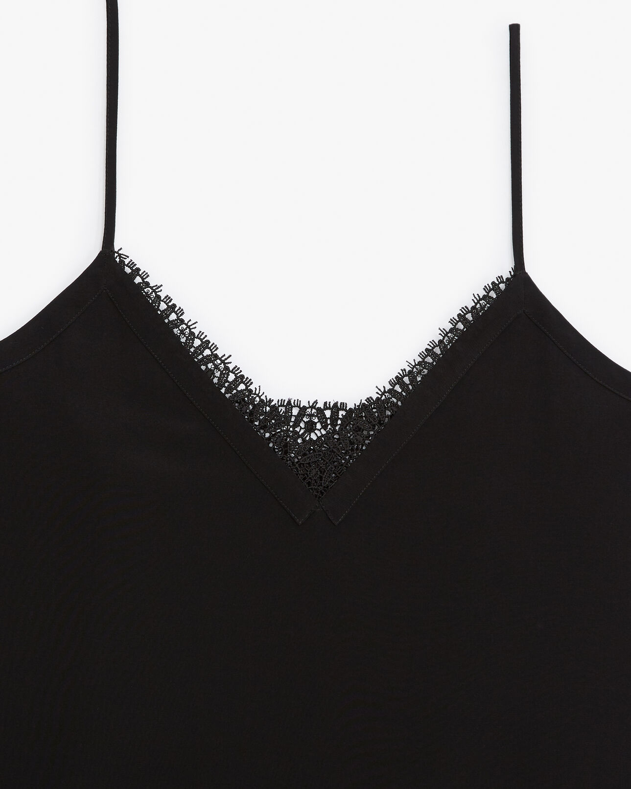 The Kooples WOMEN BLACK black silk camisole with v-neck and lace back
