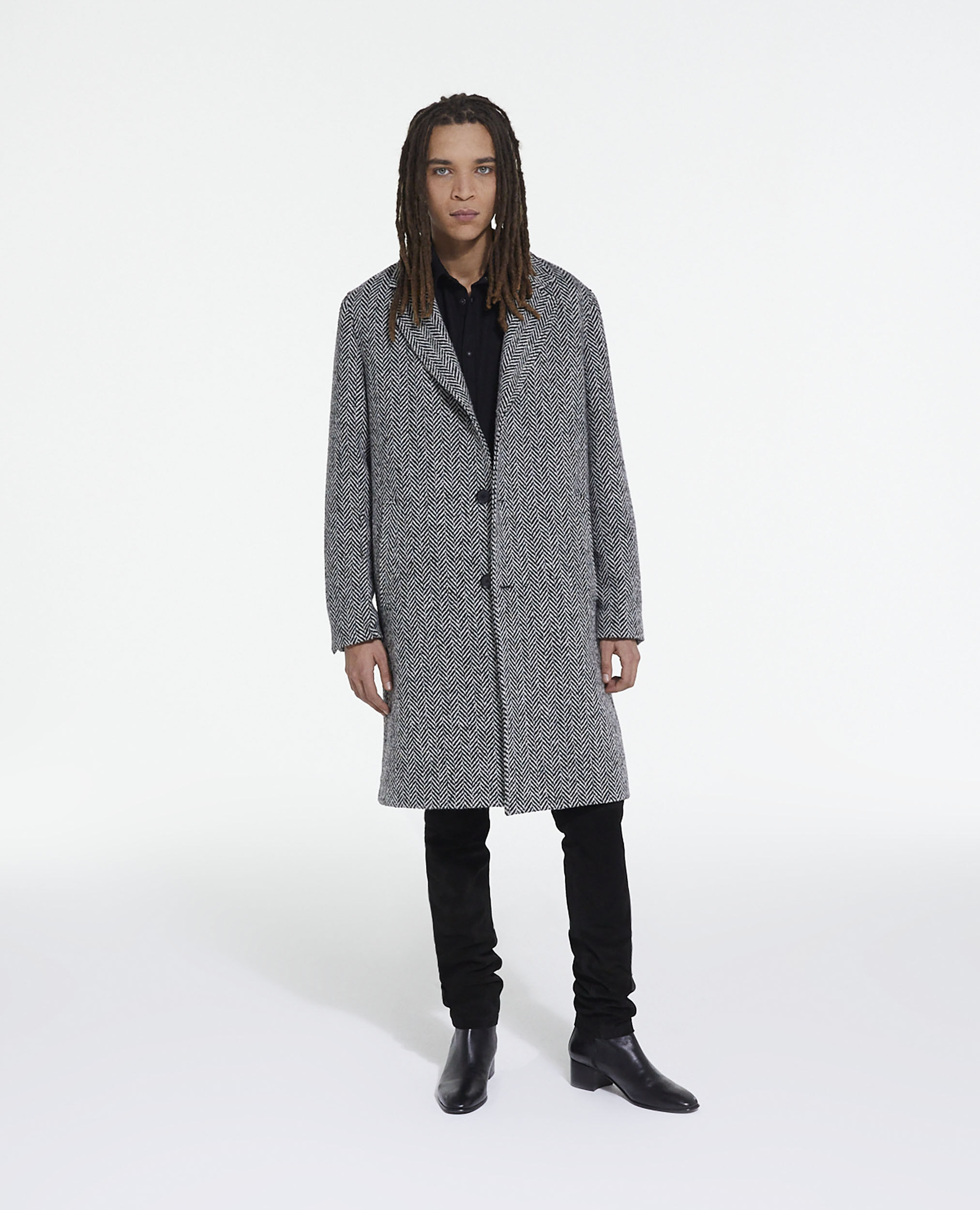 Patterned wool coat sales