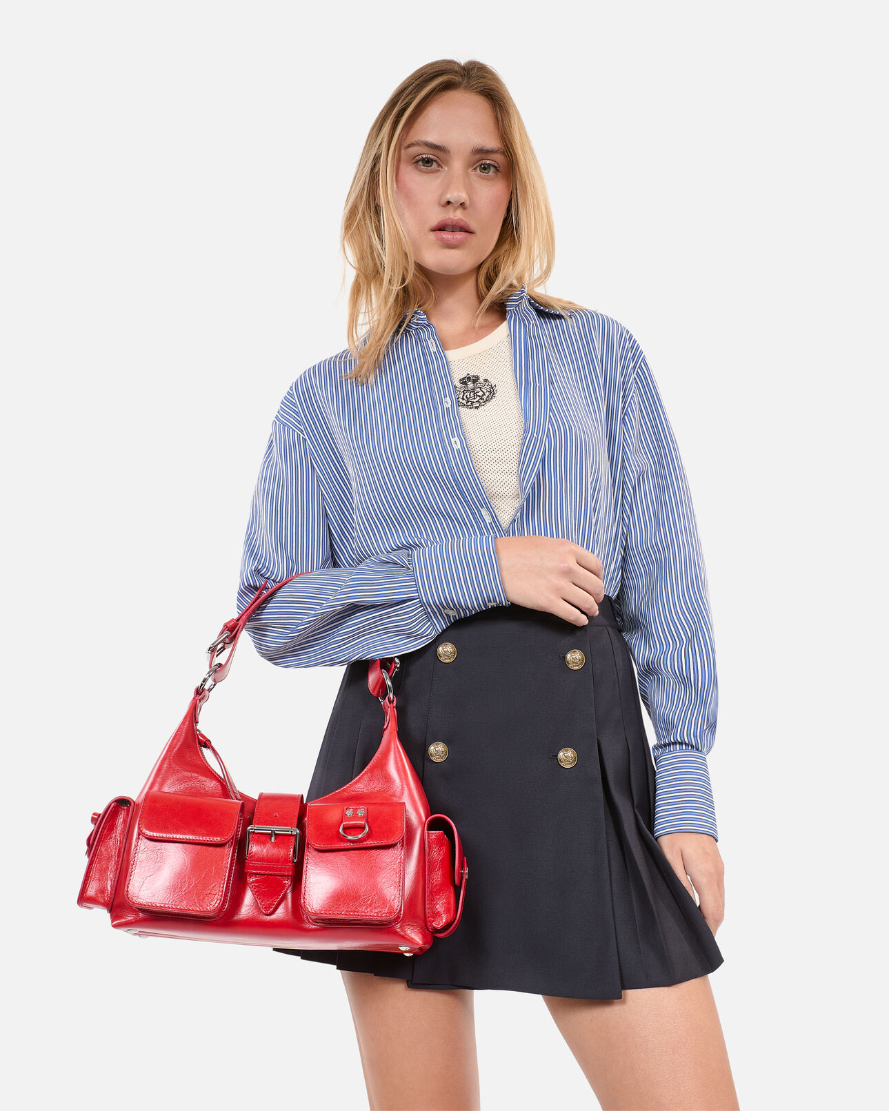 The Kooples FEMME RED sac amelia en cuir craquelé rouge