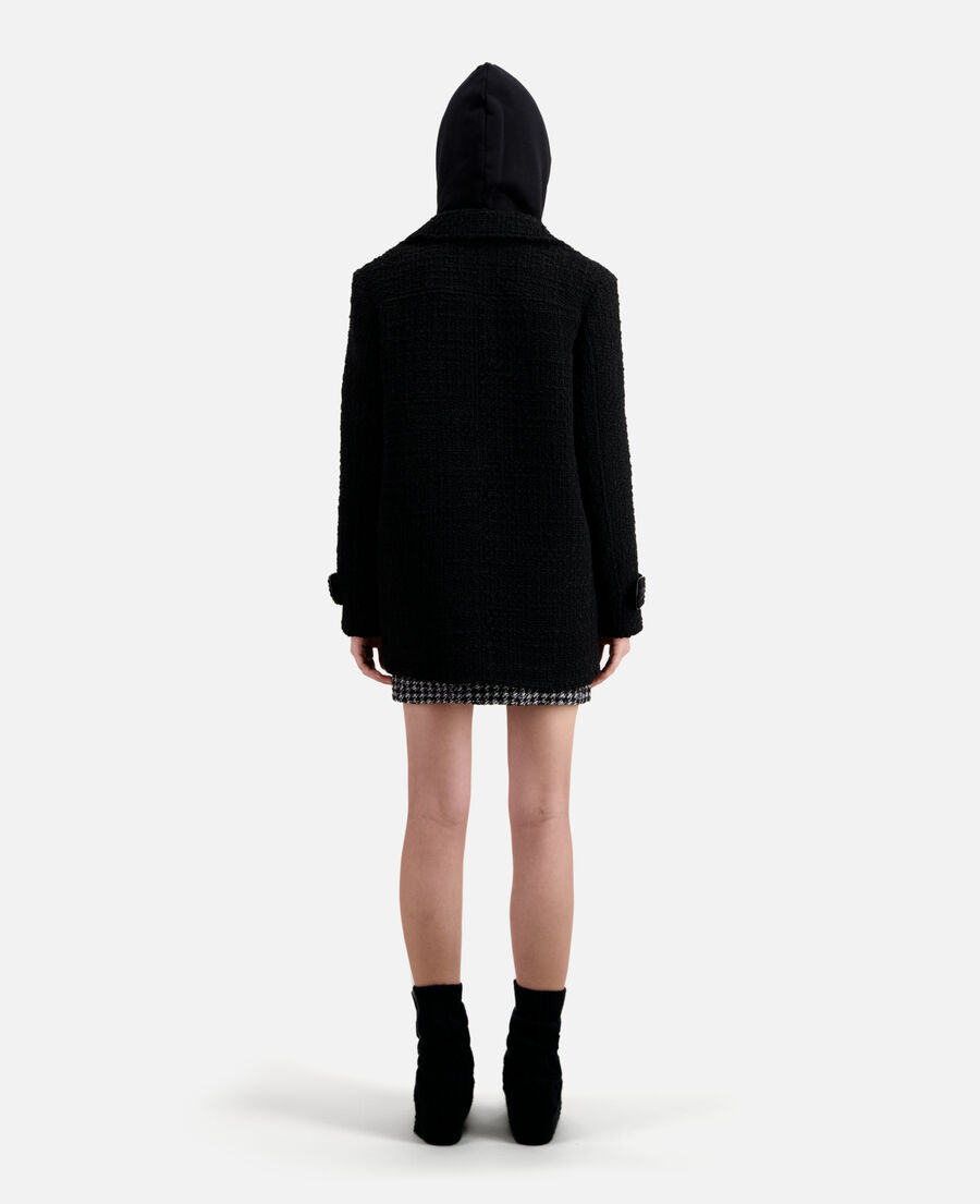manteau court noir en tweed