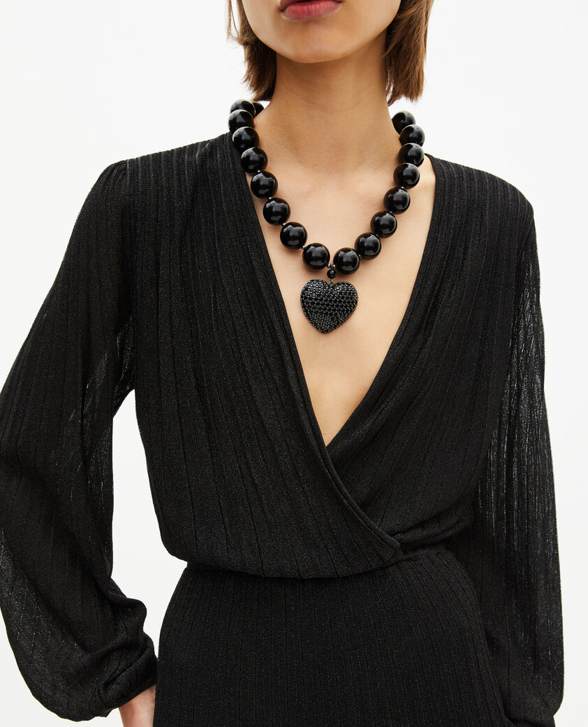 The Kooples FEMME BLACK/BLACK SHINY robe longue plissée en lurex noire