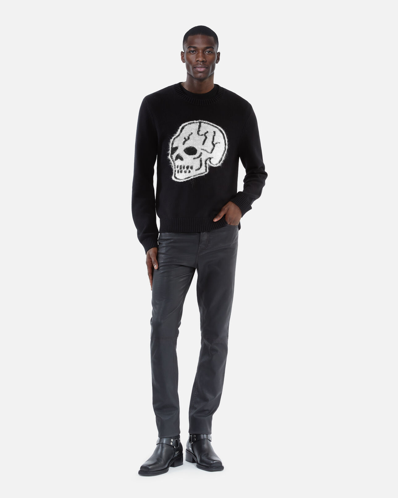 The Kooples HOMME BLACK-ECRU pull en coton noir