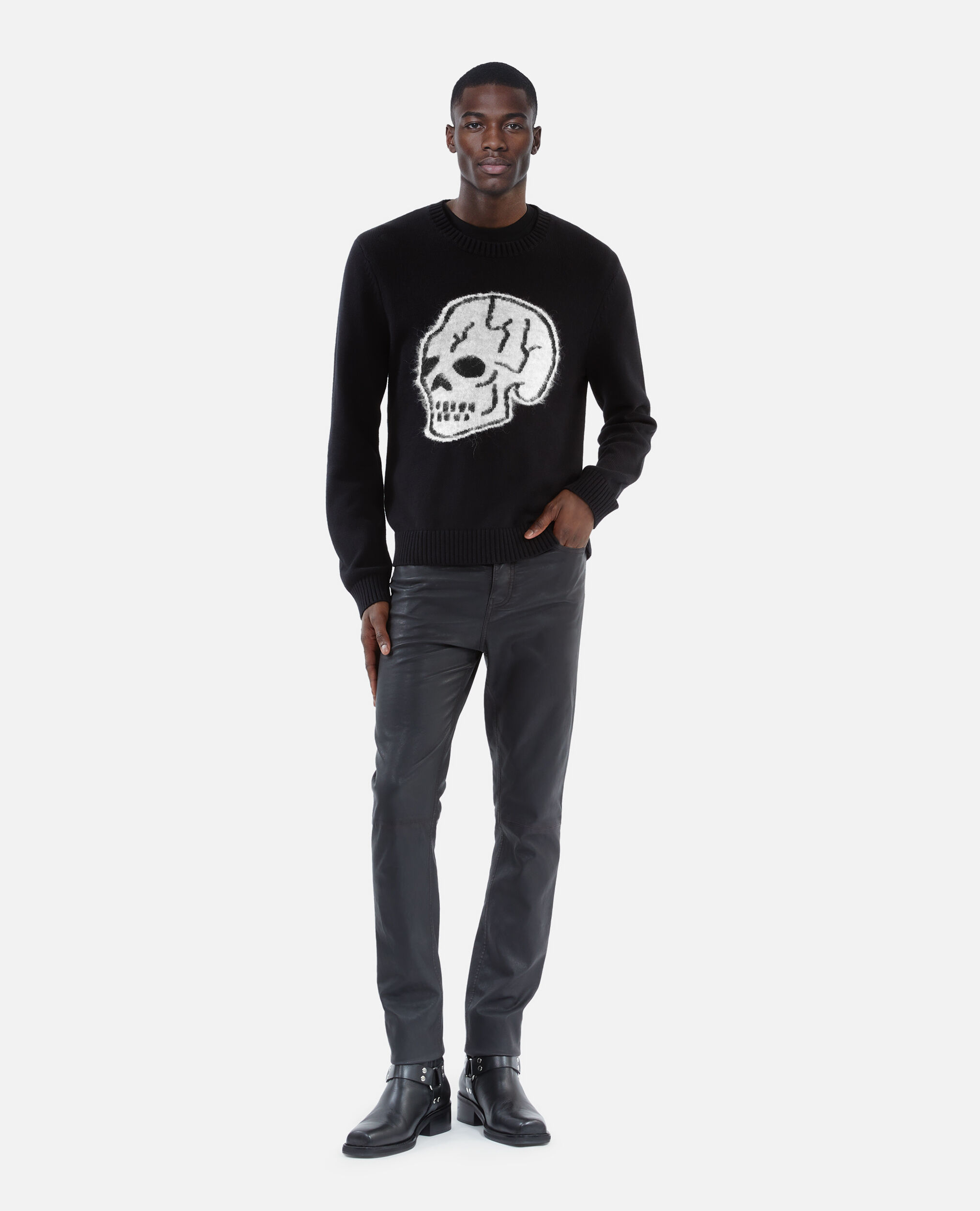 Black cotton sweater, BLACK-ECRU, hi-res image number null
