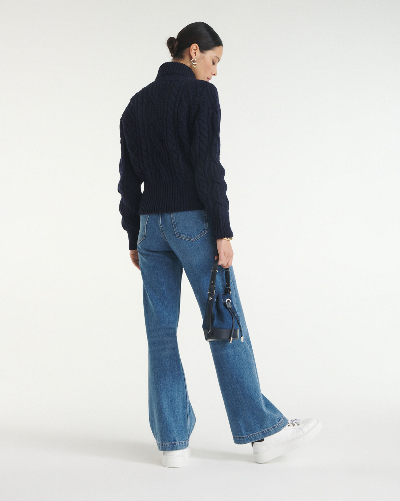 The Kooples DAMEN NAVY wollpullover zopf marineblau rollkragen