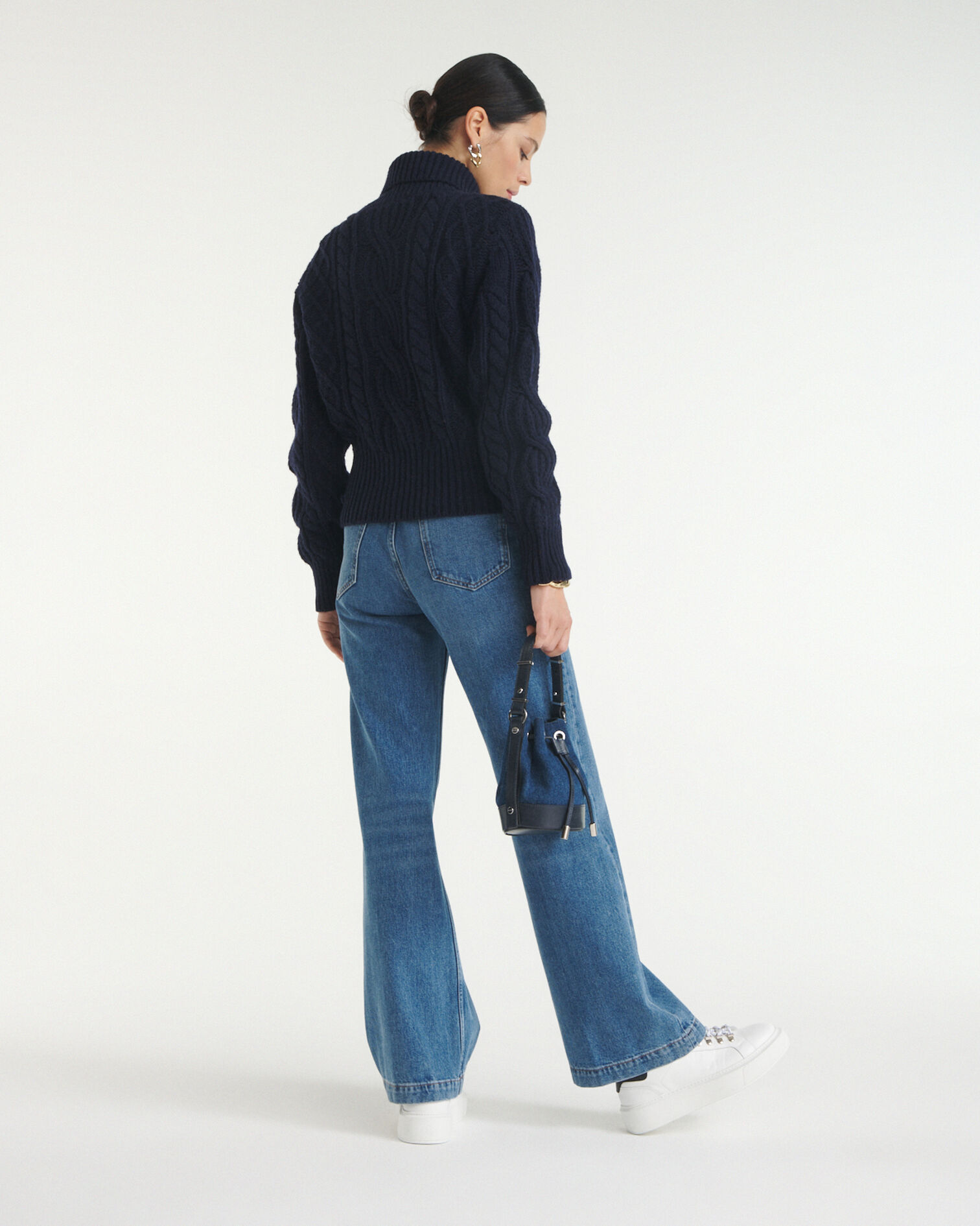 Wollpullover Zopf marineblau Rollkragen, NAVY, hi-res image number null