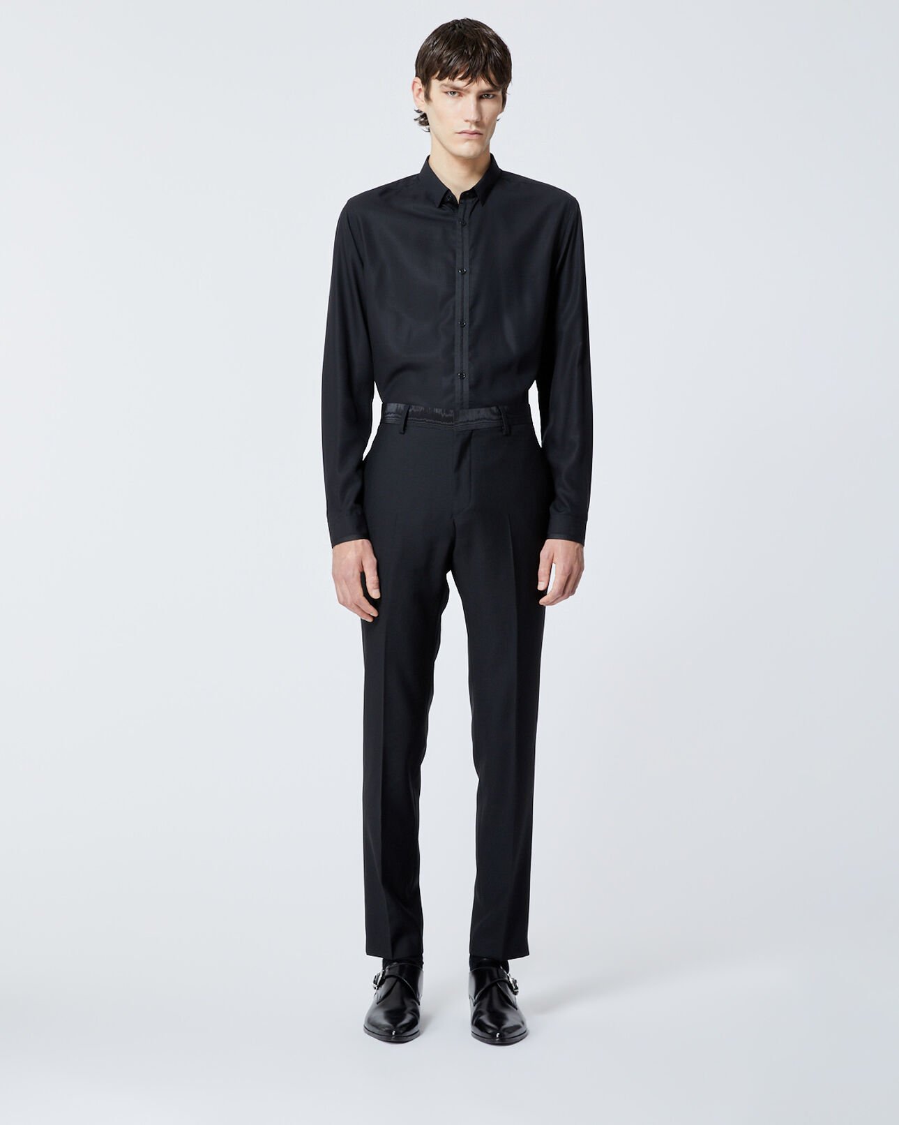 The Kooples MEN BLACK fitted black dinner trousers in wool