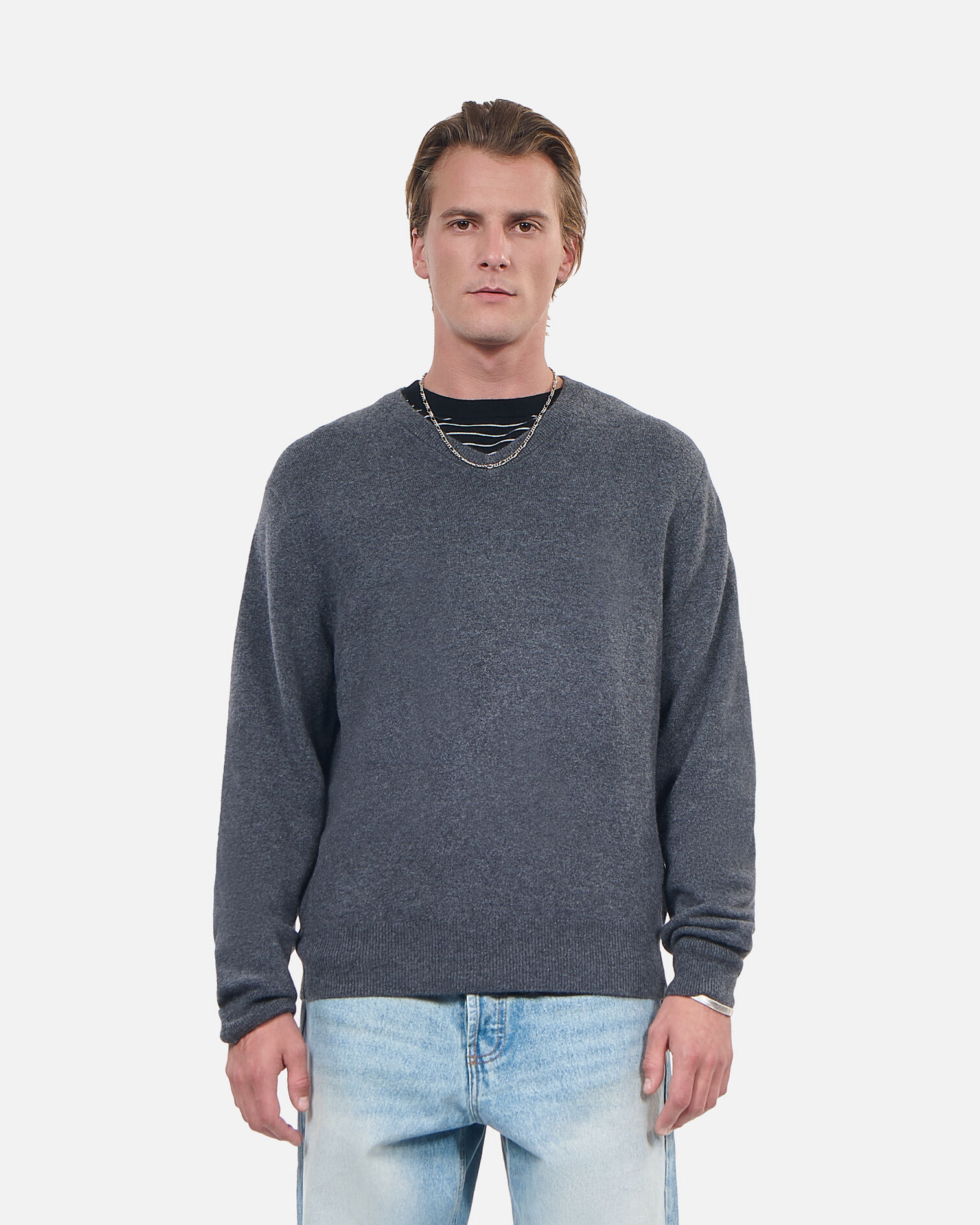 Grey cashmere sweater, ANTHRACITE MELANGE, hi-res image number null
