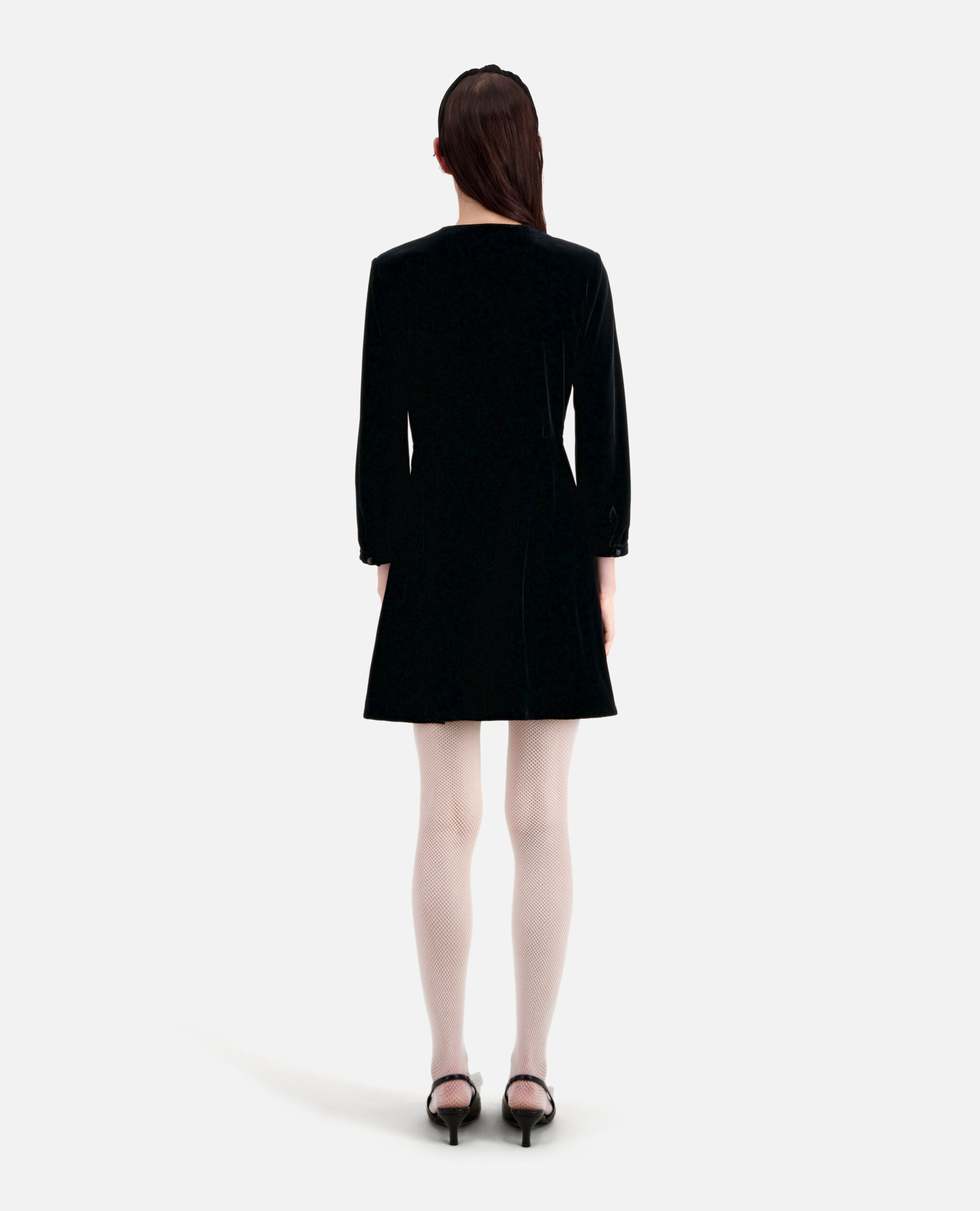 Schwarzes, kurzes Kleid aus Samt, BLACK, hi-res image number null