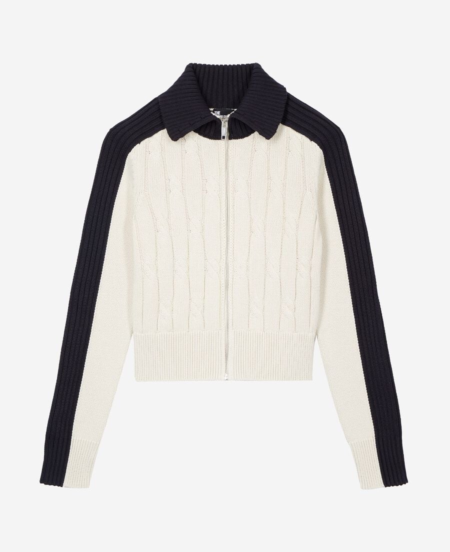 The Kooples WOMEN ECRU NAVY ecru cotton cardigan