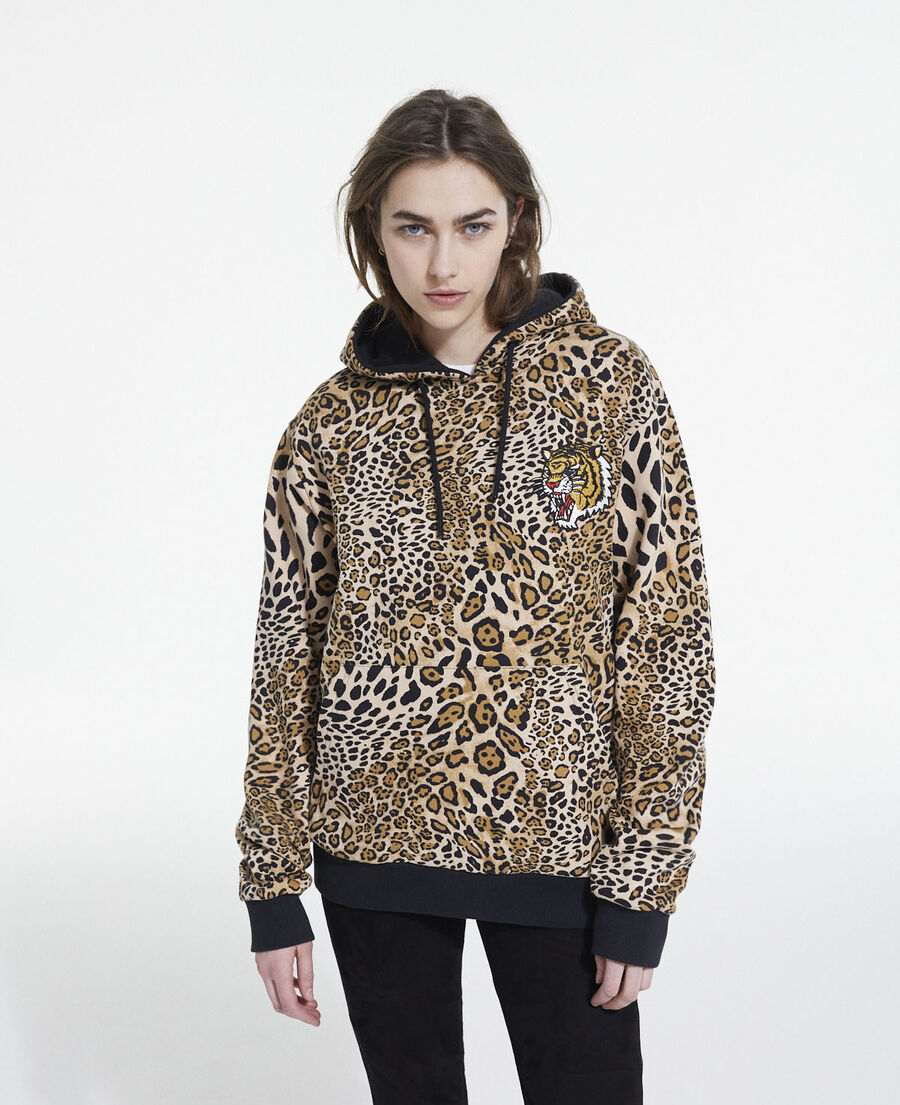 Cotton sweatshirt with leopard print | The Kooples - US