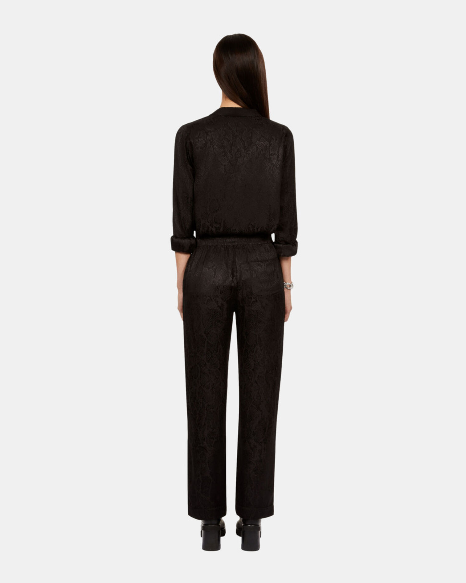 Black snakeskin jacquard trousers, BLACK, hi-res image number null
