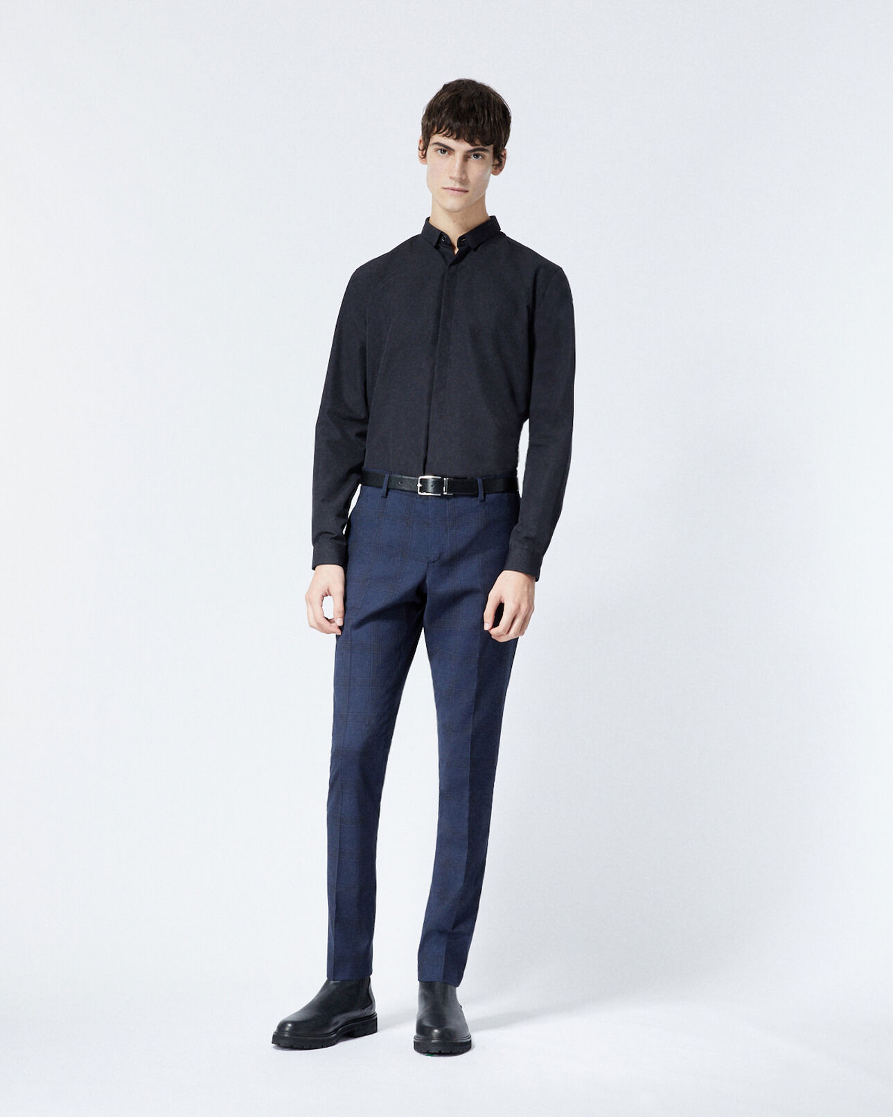 The Kooples MEN NAVY blue suit pants in wool with check motif