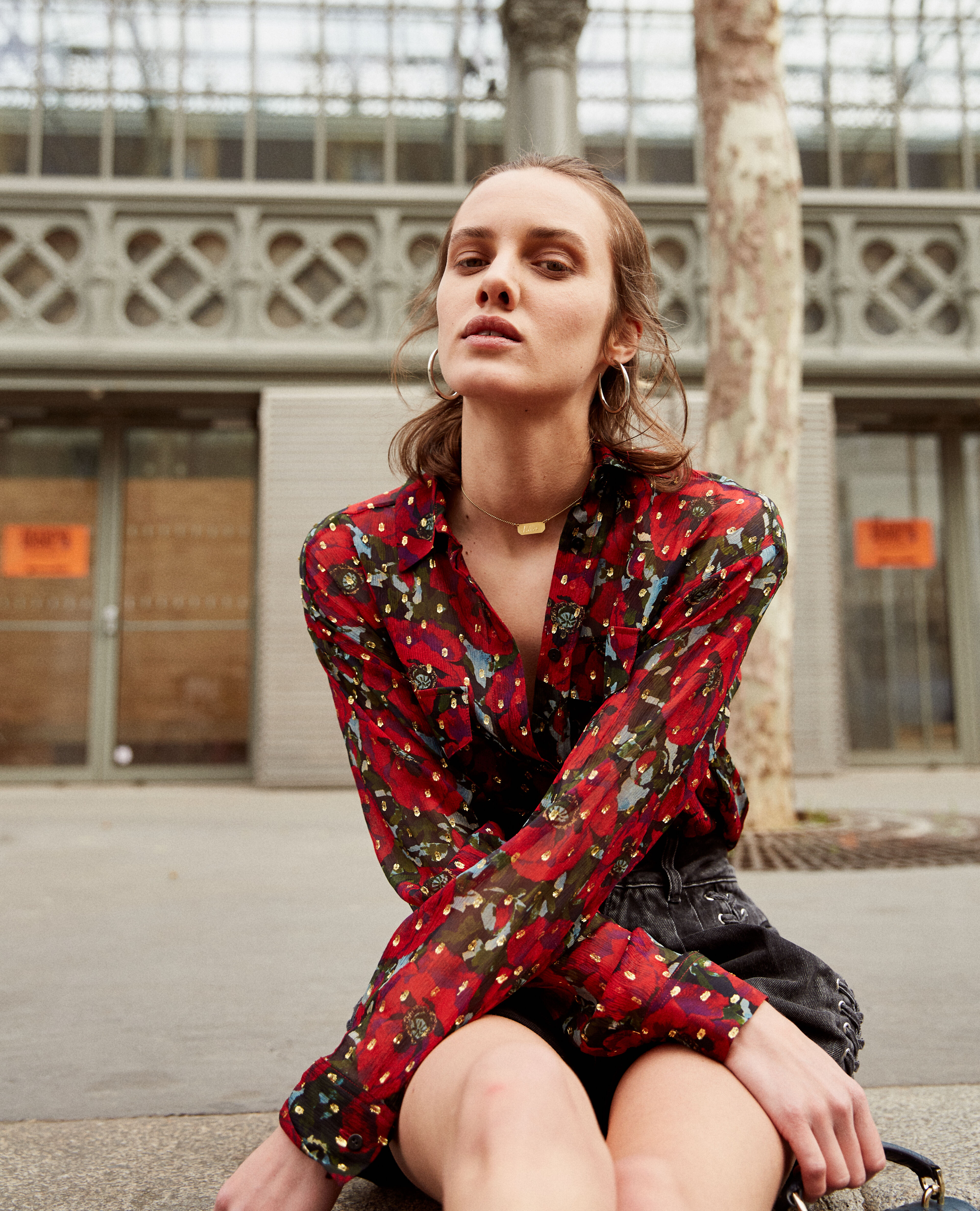 Chemise en mousseline de soie imprim Giant Poppy